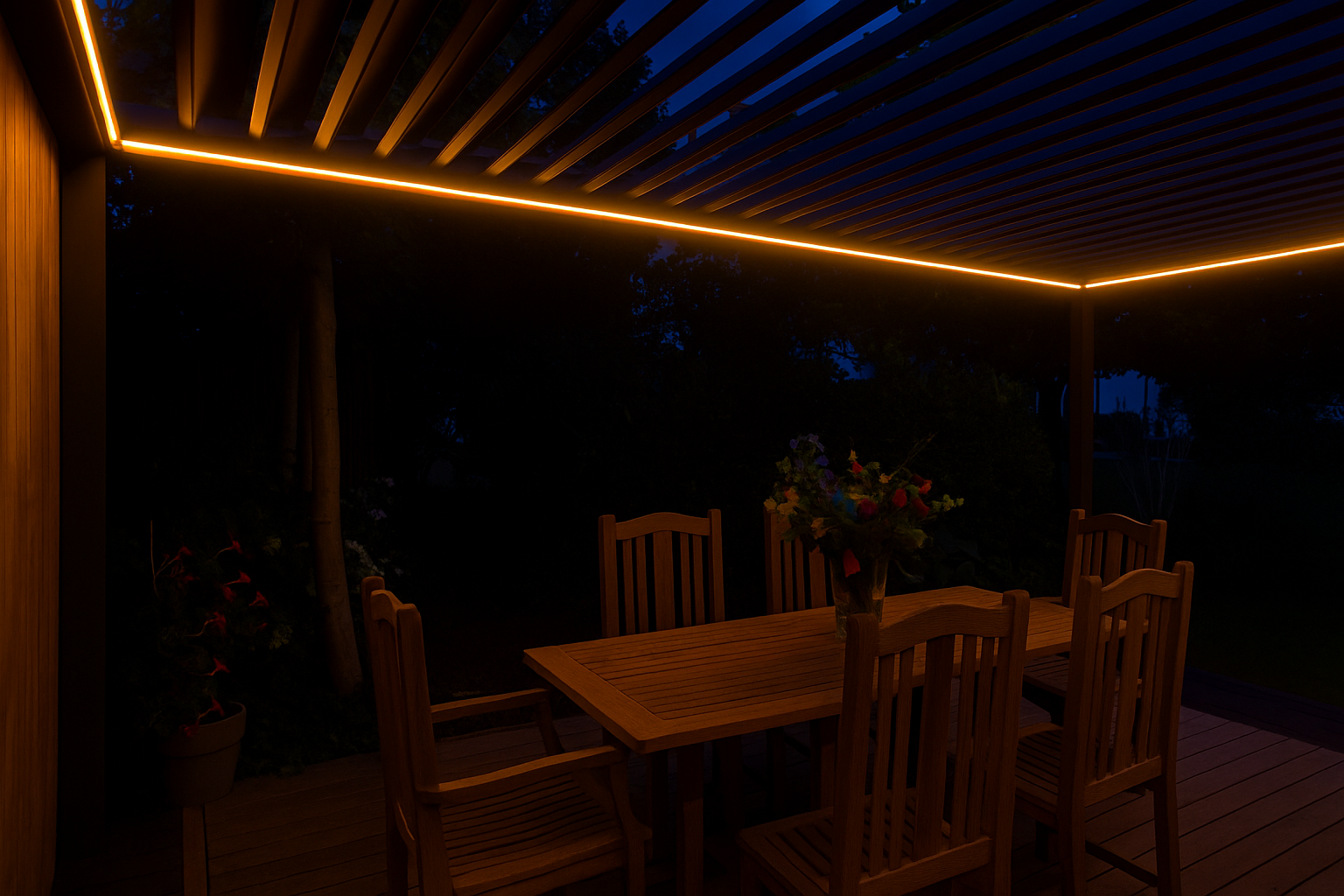 Lamellenoverkapping avond ledstrip 1