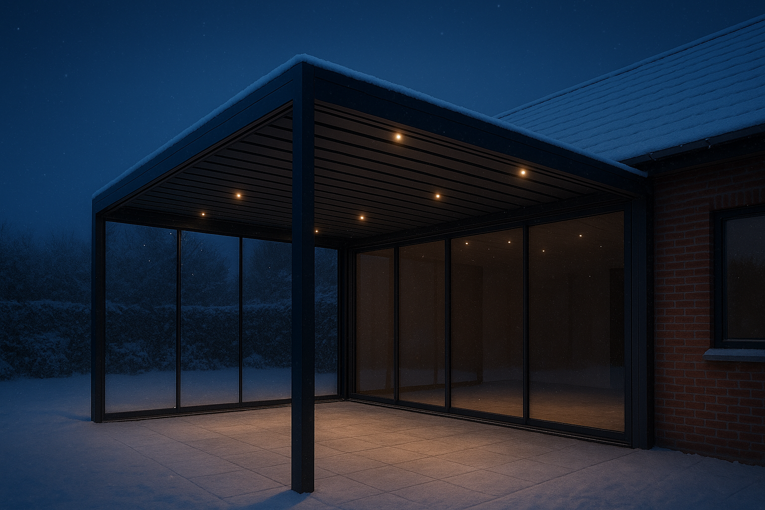 Overkapping met spotjes in winter